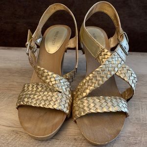 Nine West Gold Sandals wood heel